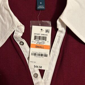 Karen Scott sport - Dress - Red Wine with White Collar/Cuffs - Small